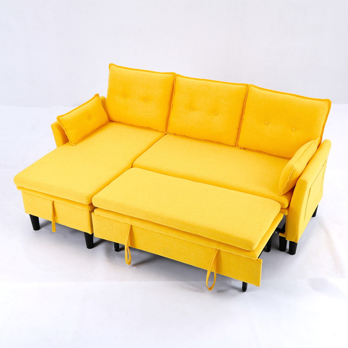Reversible Chaise Sleeper Sectional Sofa with Storage - Cotton-Linen Upholstery