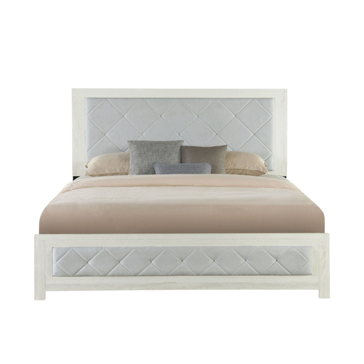 Lozenge Upholstered Panel Bed with Padded Headboard - Beige
