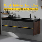 Grace 60" Wall-Mounted Bathroom Vanity with Storage - Walnut & Black Granite