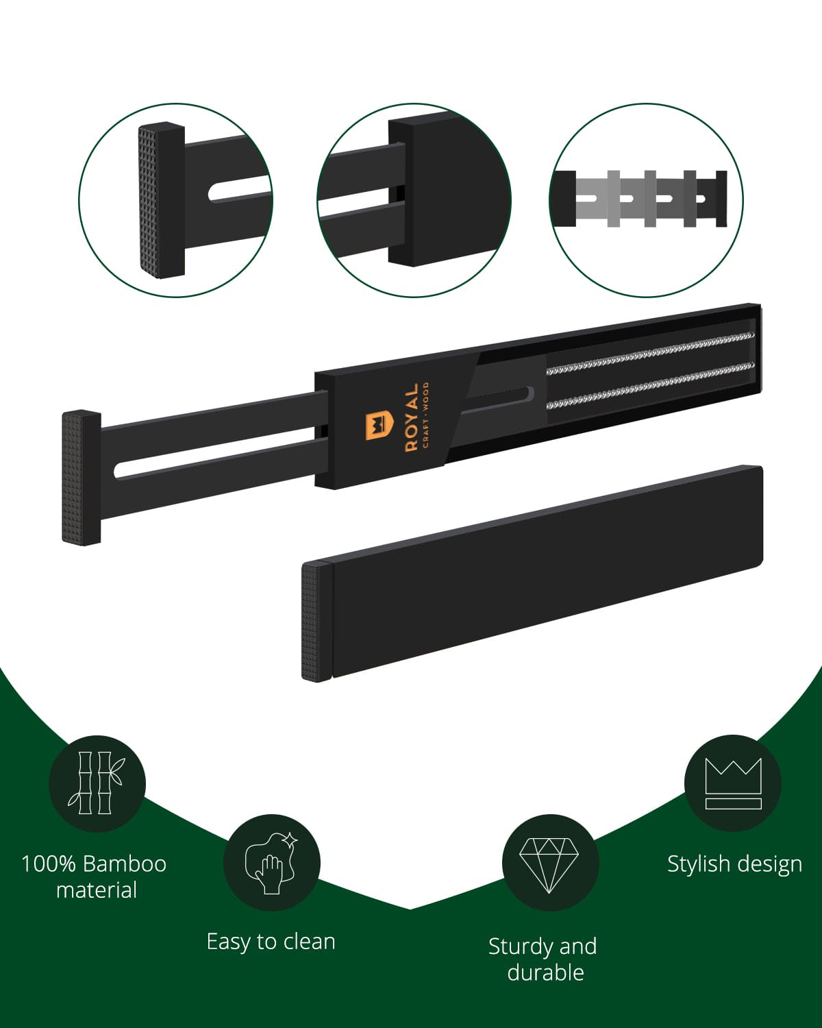 Royal Craft Wood Drawer Dividers — Black, 22-Inch