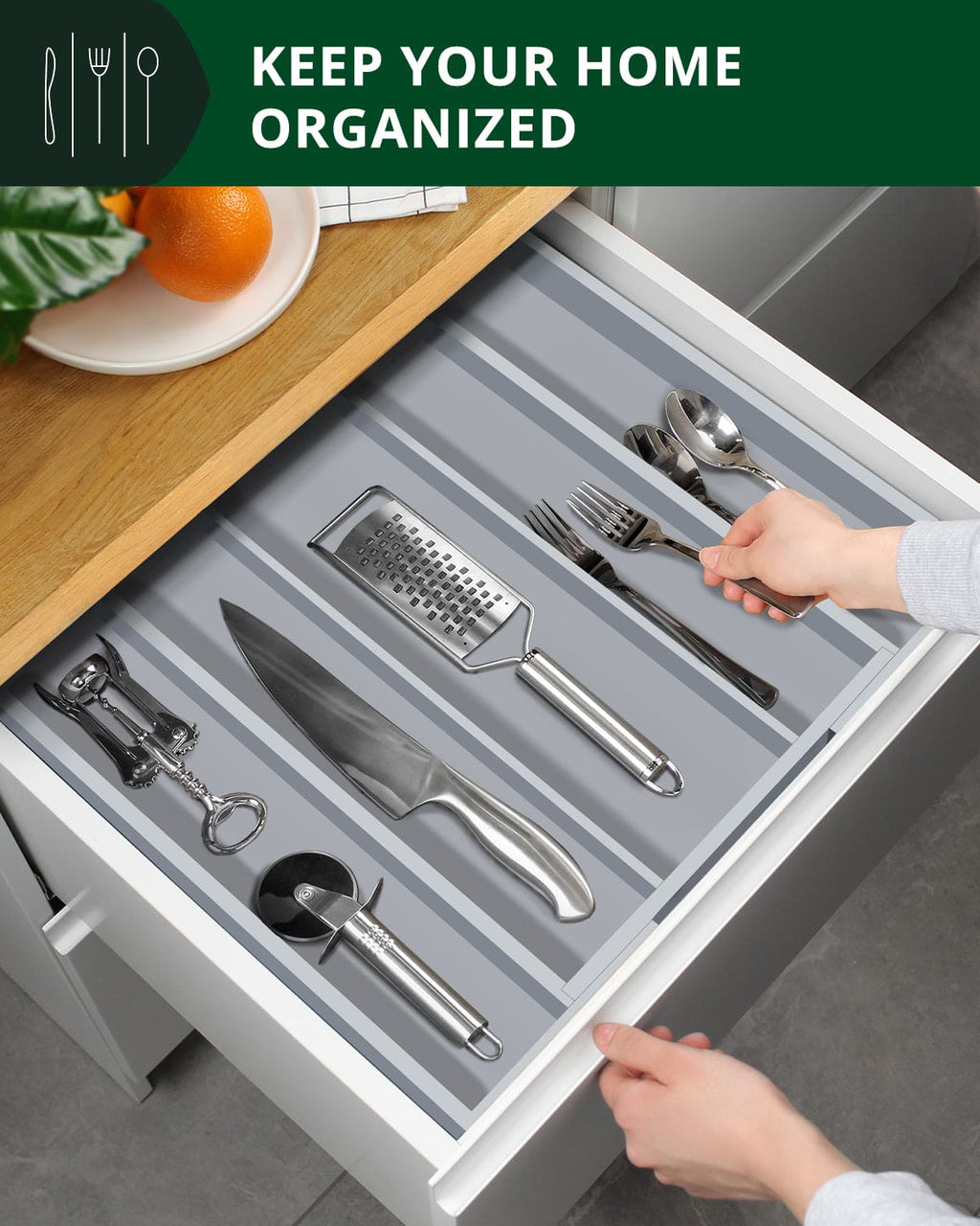 Royal Craft Wood Utensil Drawer Organizer — Gray, 5 Slots