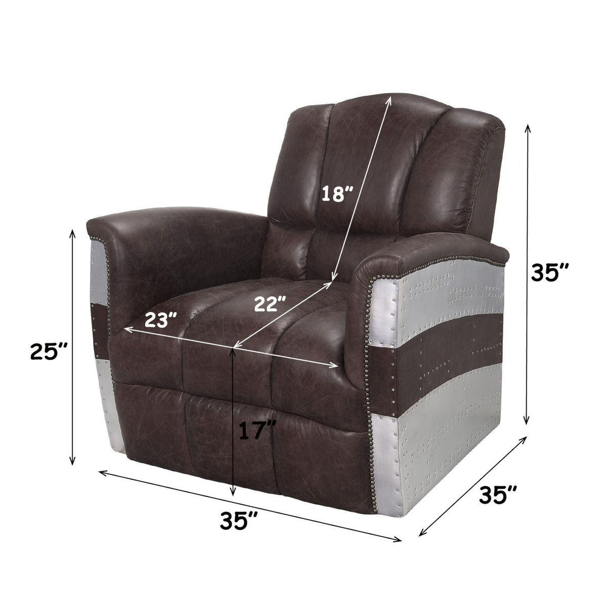 Brown Accent Arm Chair with Patchwork Aluminum Frame - 35" W x 35" D x 35" H