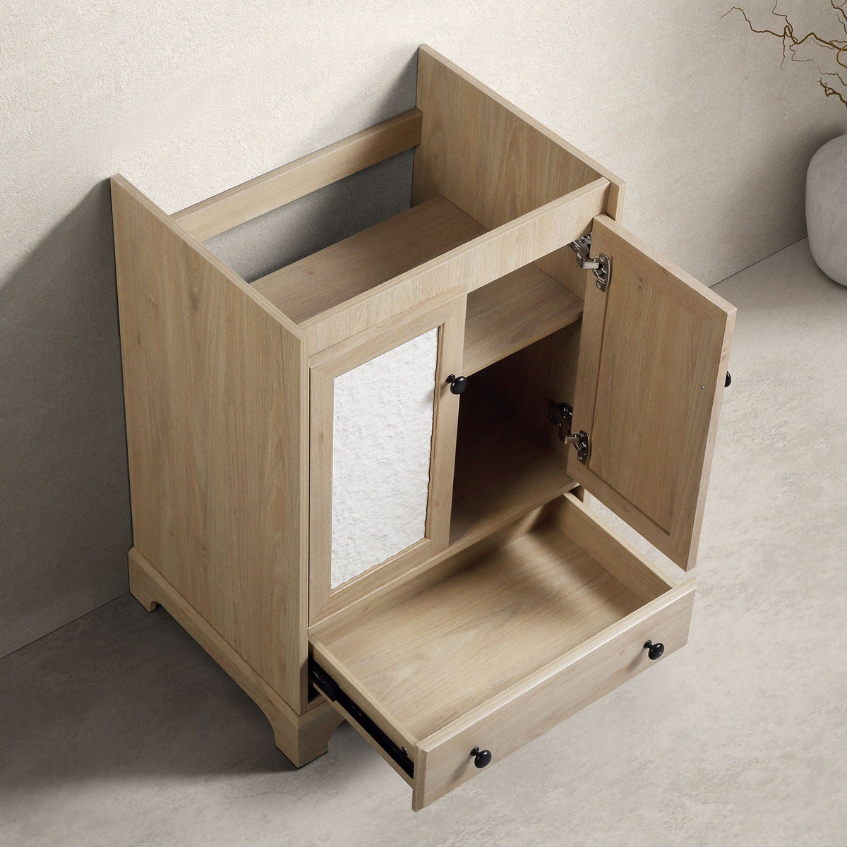 Brown Bathroom Vanity with Ceramic Basin, 1 Drawer Free Standing Storage