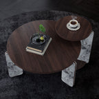 Coffee Table Set with Faux Marble Top - Dark Brown