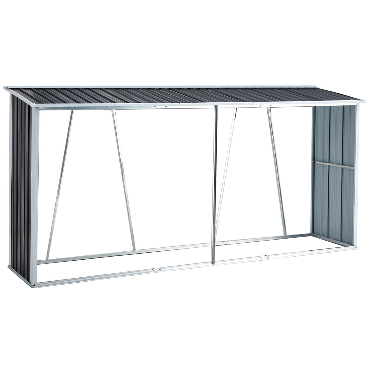 Galvanized Steel Firewood Rack with Roof - Gray