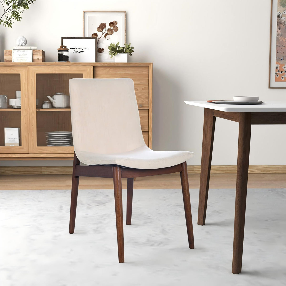 Beige Dining Chair Set of 2 with Solid Wood Construction - Ravel
