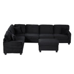 U-Shaped Upholstered Sectional Sofa with Movable Ottoman