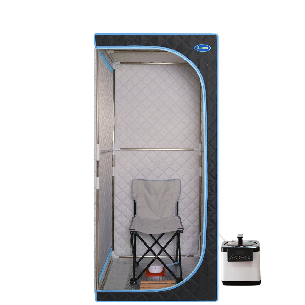 Full Size Portable Steam Sauna Tent with Stainless Steel Frame - Black