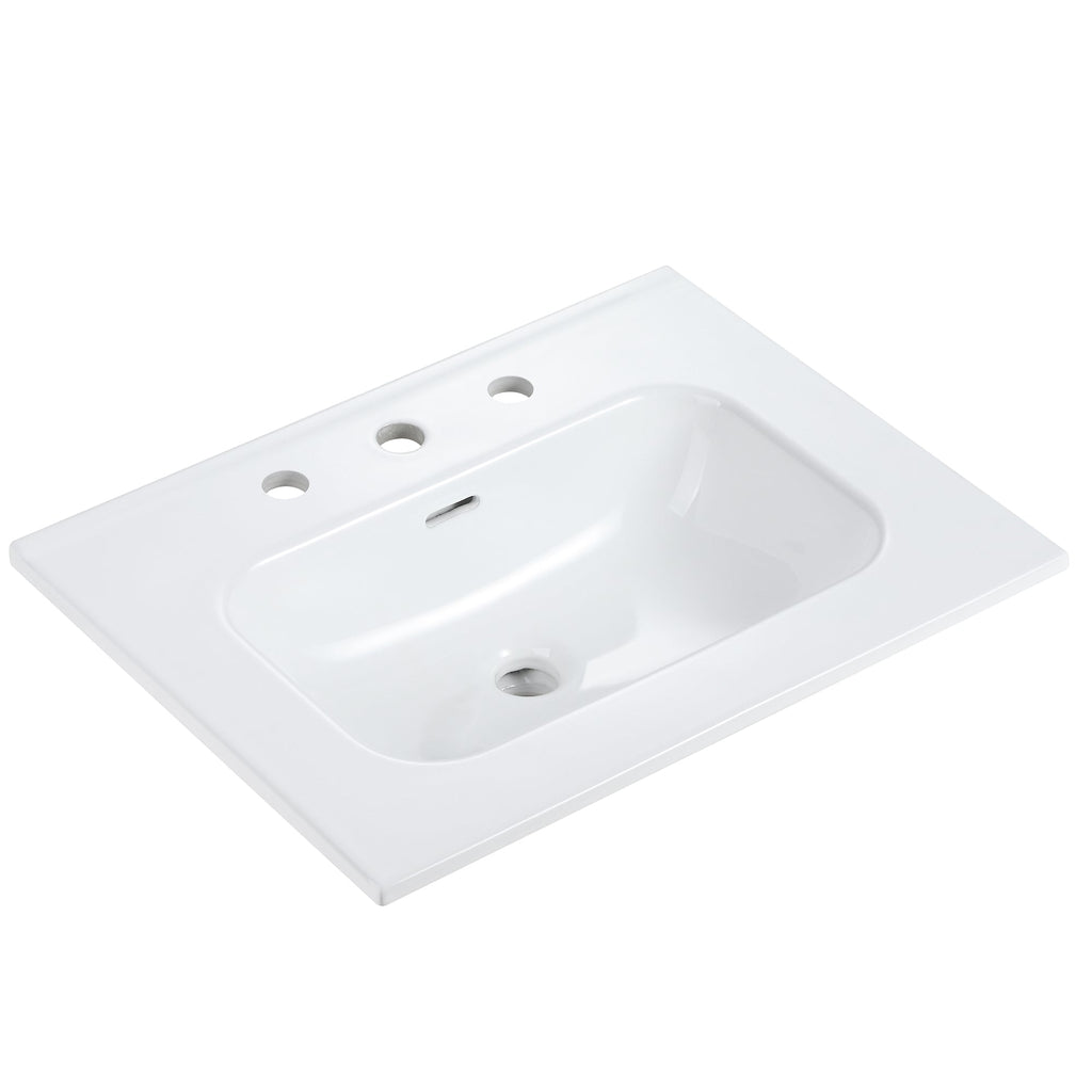 Glossy White Ceramic Integrated Sink with Seamless Design - White