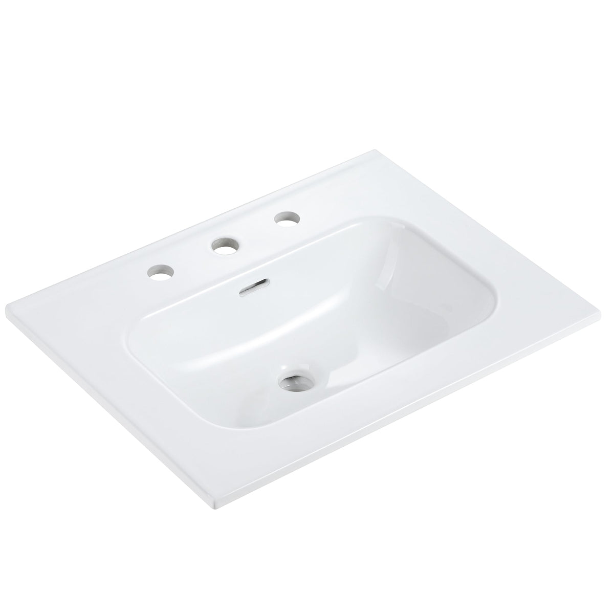 Glossy White Ceramic Integrated Sink with Seamless Design - White