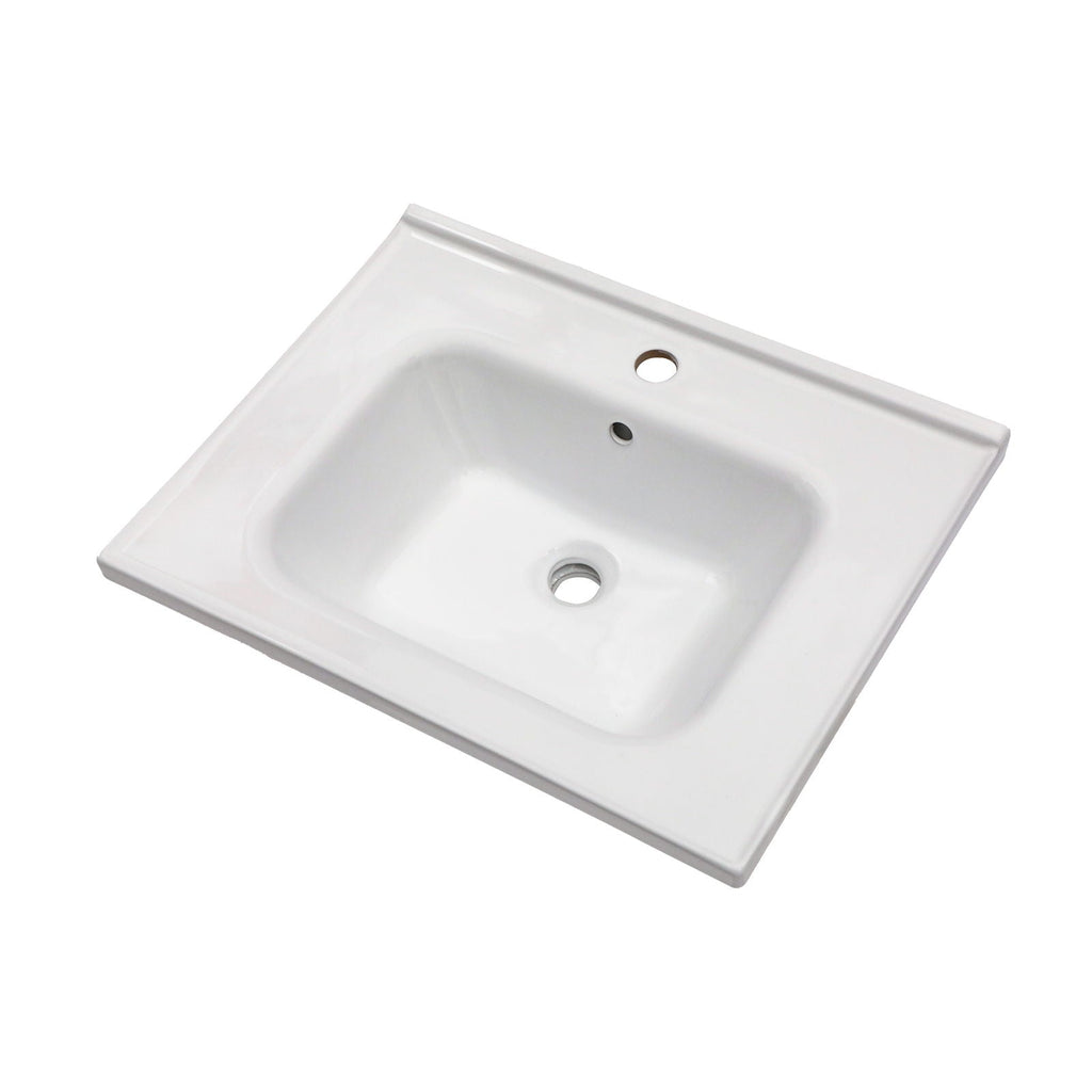Rectangular Single Vanity Top with Overflow - White Ceramic