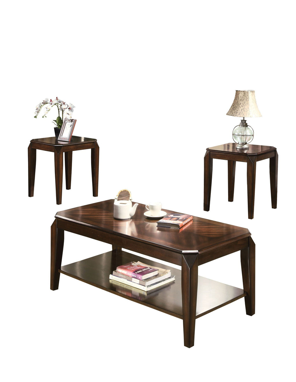 Docila 3-Piece Walnut Table Set with Parquet Tops - Dark Brown