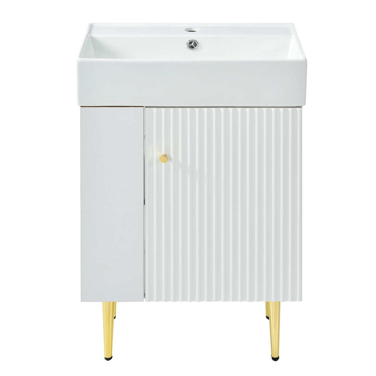 Bathroom Vanity with Single Ceramic Sink and Side Storage - Multiple Colors