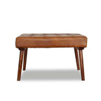 Tufted Square Genuine Upholstered Ottoman with High-Density Foam - Light Brown