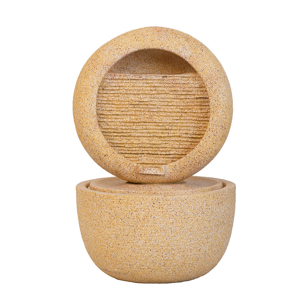 Cement Round Water Fountain with Light and Pump - Beige & Yellow