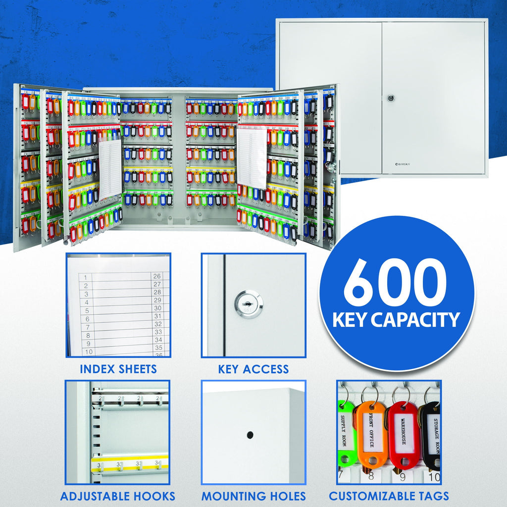 Adjustable Key Cabinet with Lock - Multiple Sizes, Gray or Black