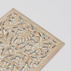 Floral Hand Carved Mandala Rectangle Wall Decor with Mirror - Antique Brown / White