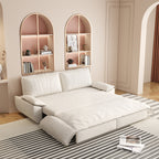 3-in-1 Convertible Velvet Sofa Bed with Queen Pull Out Sleeper - Beige/White