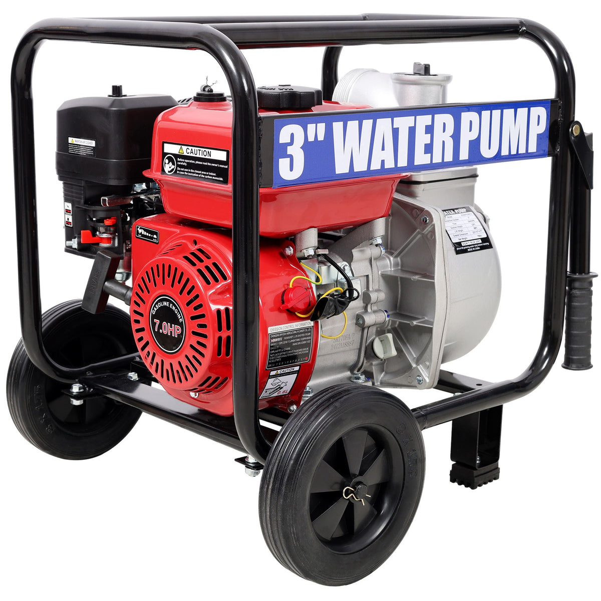 Gas Engine Powered Water Pump with Wheels and Handle – Black/Red