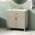 30" Bathroom Vanity with Ceramic Sink Top and Solid Wood Legs - Beige or Wood
