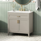 30" Bathroom Vanity with Ceramic Sink Top and Solid Wood Legs - Beige or Wood