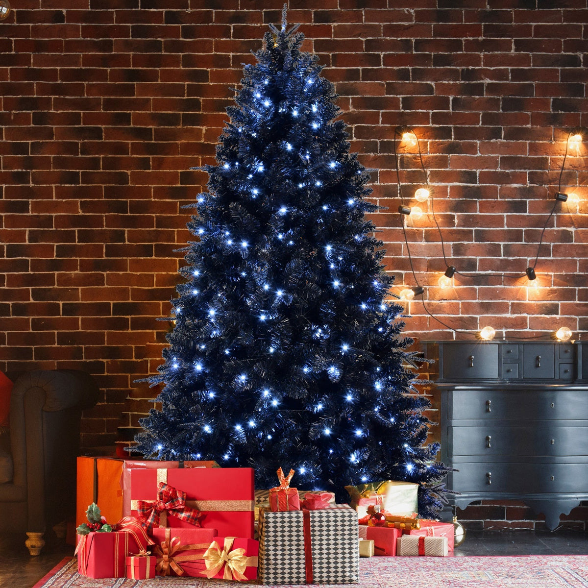 6-Foot Pre-Lit Black Christmas Tree with 350 LED Lights - Black