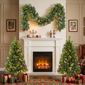 Pre-Lit Artificial Christmas Tree 3-Piece Set with LED Lights - Green