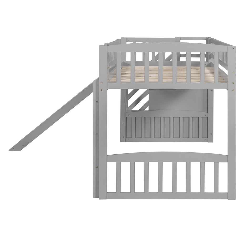 Loft Stairway Bed with Drawers and Convertible Ladder - Twin