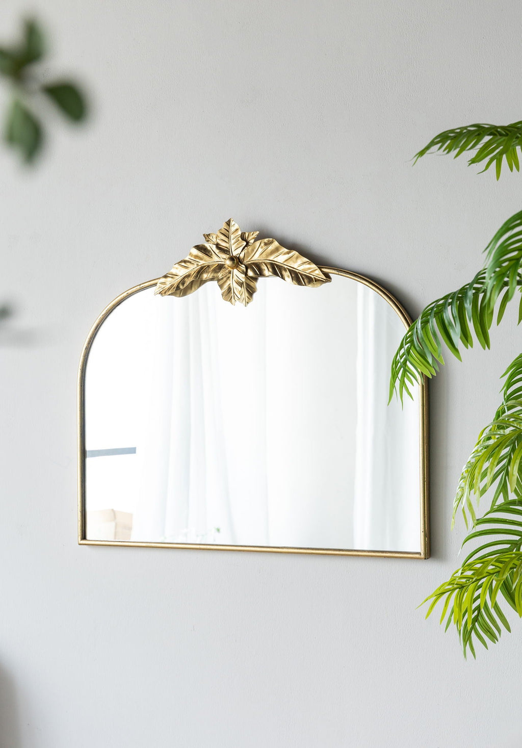 Gold Arched Wall Mirror with Metal Frame - Decorative Accent