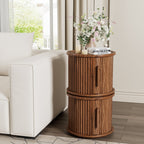 Round Nightstands with Sliding Door Storage - Walnut