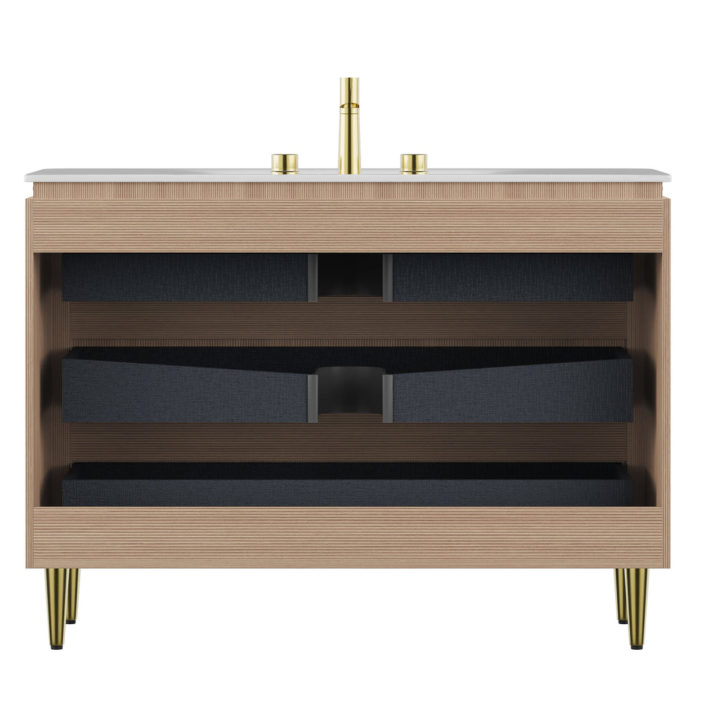 Amara 48'' Bathroom Vanity with Sintered Stone Basin - Carrara White & Light Oak