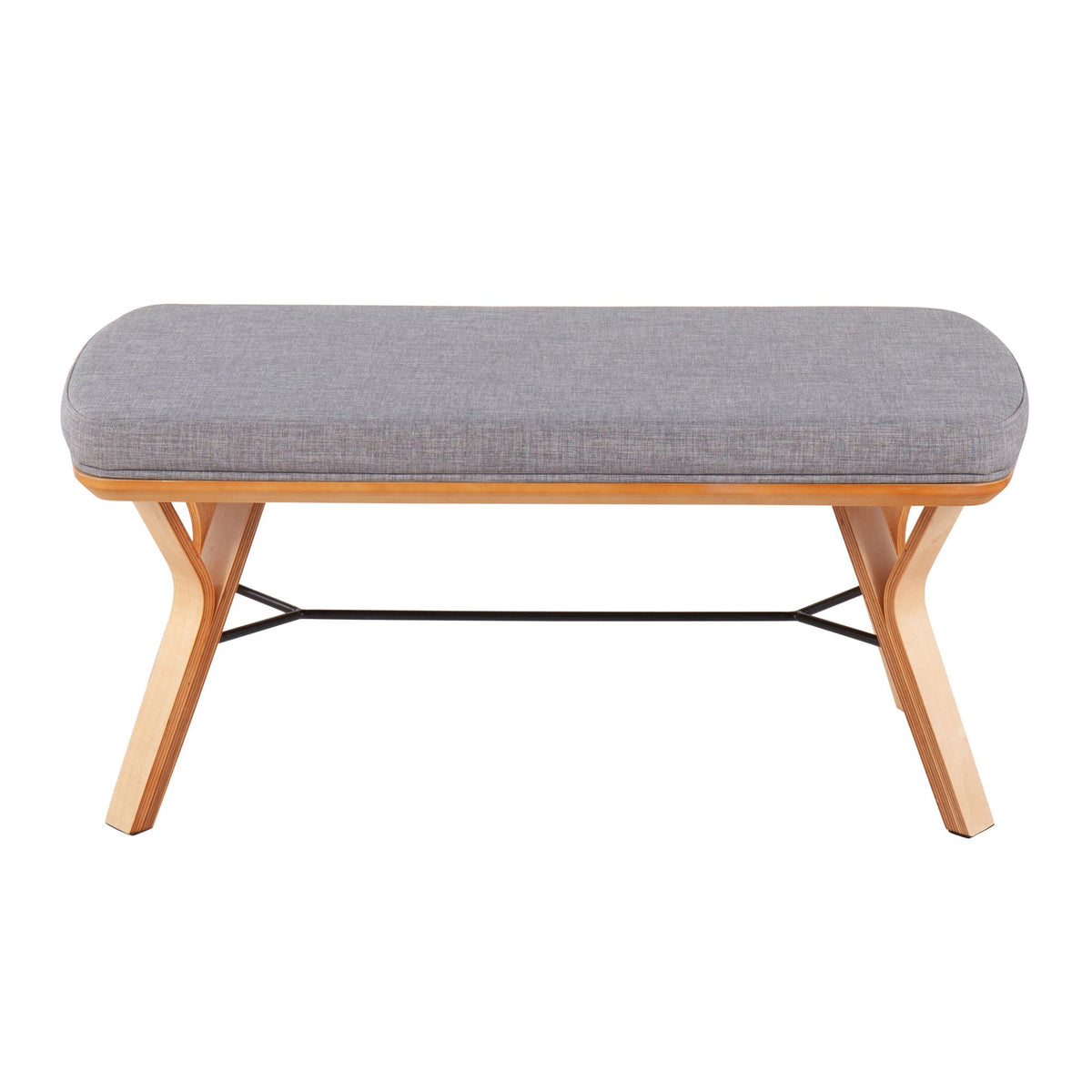 Mid Century Upholstered Bench with Cushioned Seat - Gray, Beige, Dark Gray