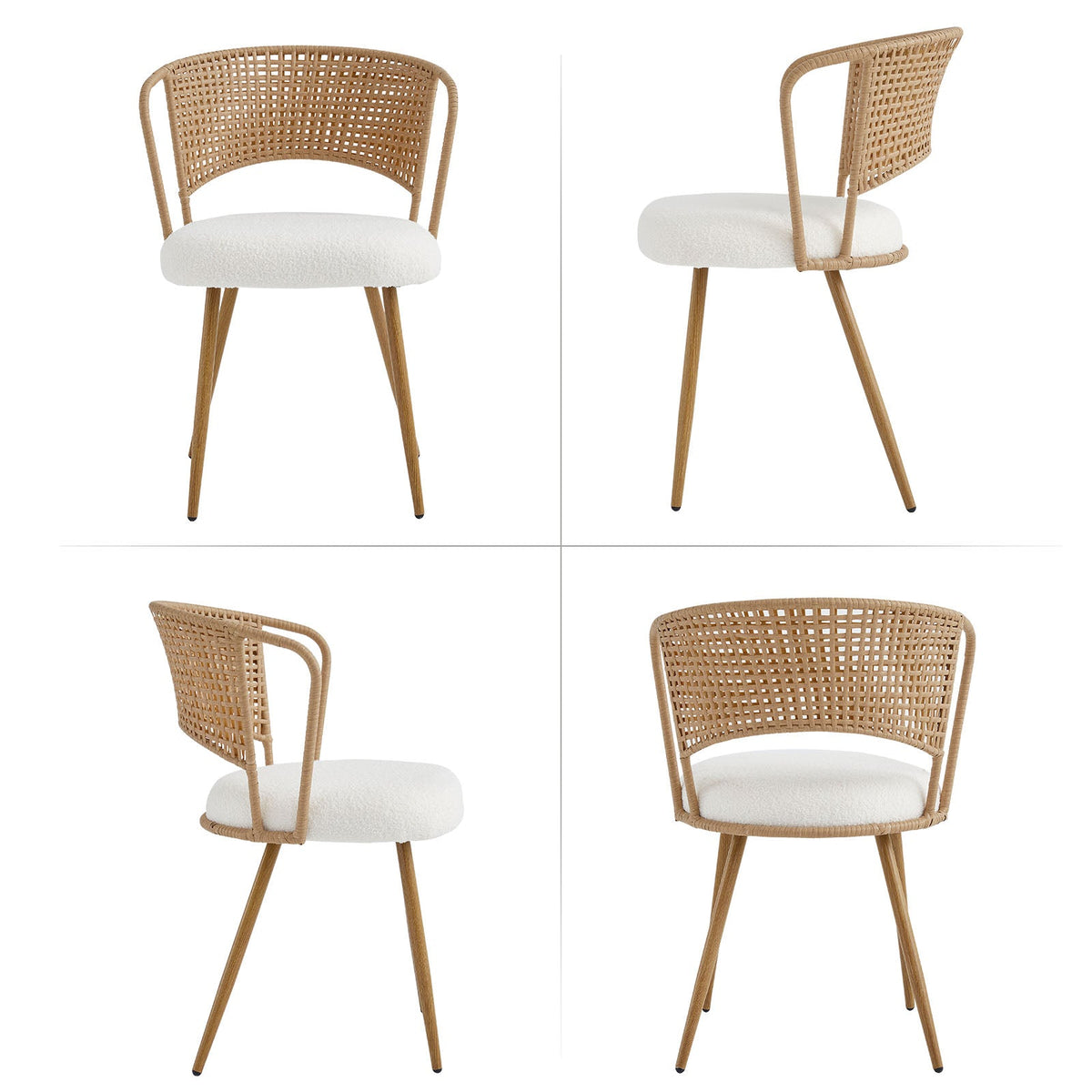 Wicker Dining Chairs - 2-Piece Set with Cushioned Cane Back - Brown