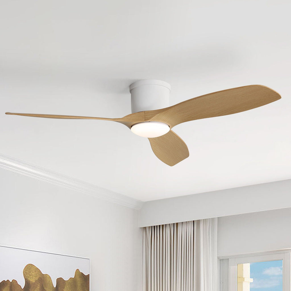 Flush Mount Ceiling Fan With Dimmable LED Light and Reversible DC Motor - Pearl Silver or Light Brown