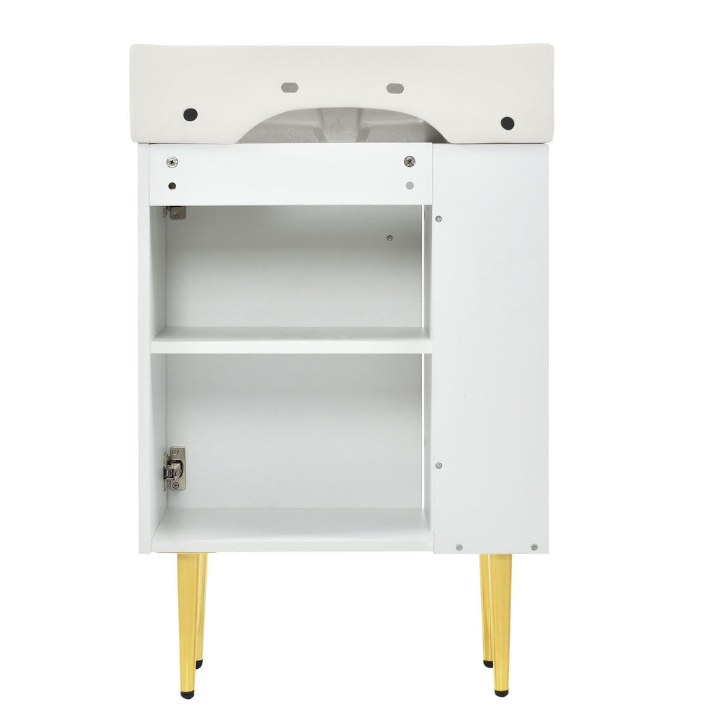 Bathroom Vanity with Single Ceramic Sink and Side Storage - Multiple Colors