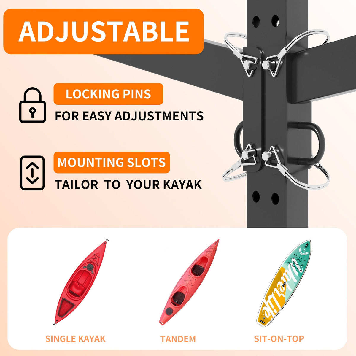 Freestanding Kayak Storage Rack with Lockable Wheels - Black