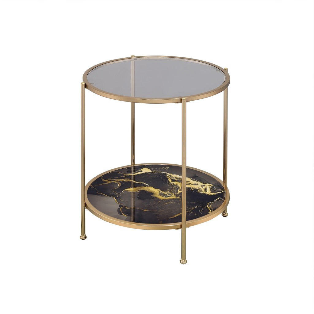 Fiorella Marble Print Glass Table with Durable Metal Frame - Black