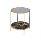 Fiorella Marble Print Glass Table with Durable Metal Frame - Black