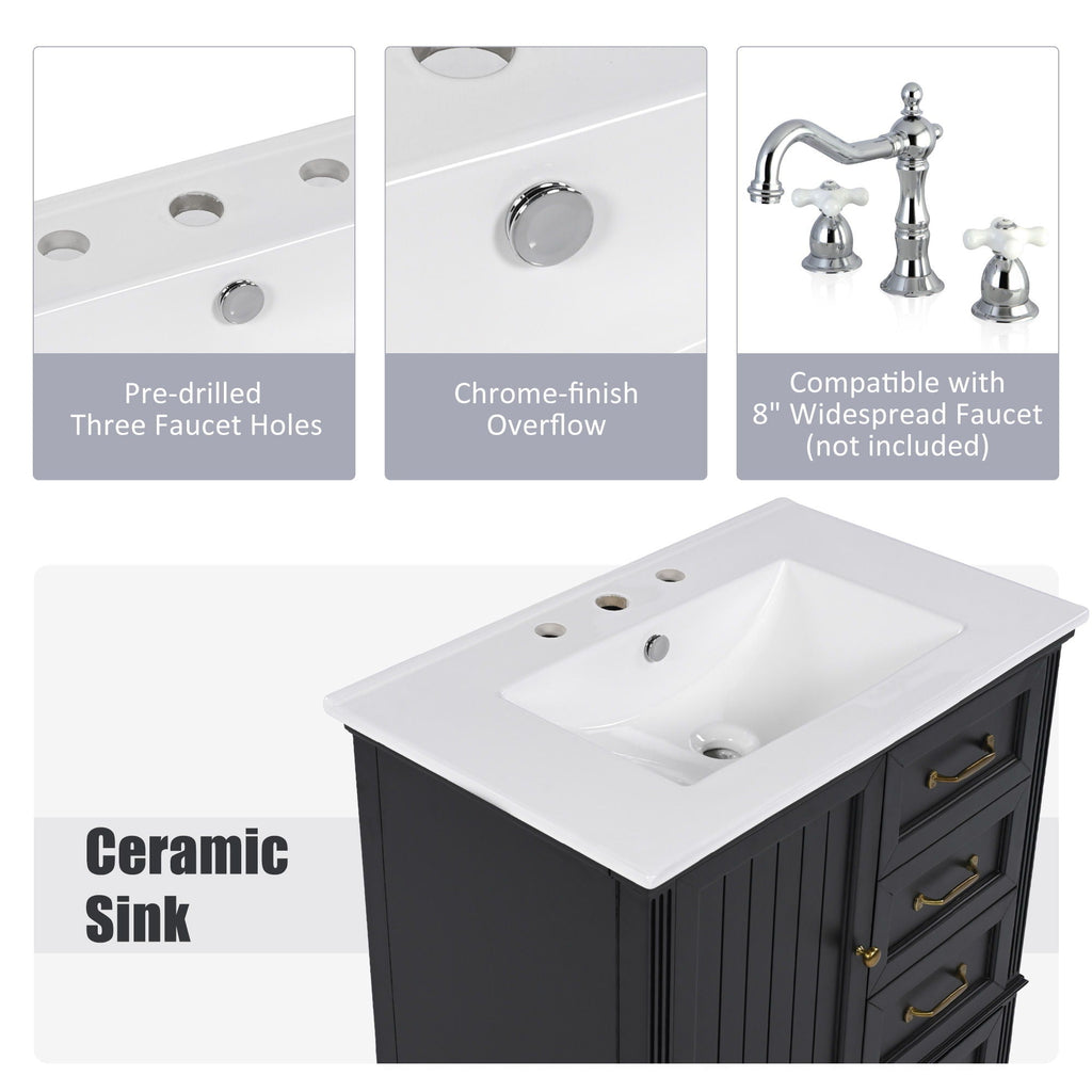 30" Bathroom Vanity with Sink and Soft-Close Drawers - White or Black
