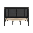 Solid Wood Queen Bed with 500 lbs Support and Fabric Headboard - Dark Grey