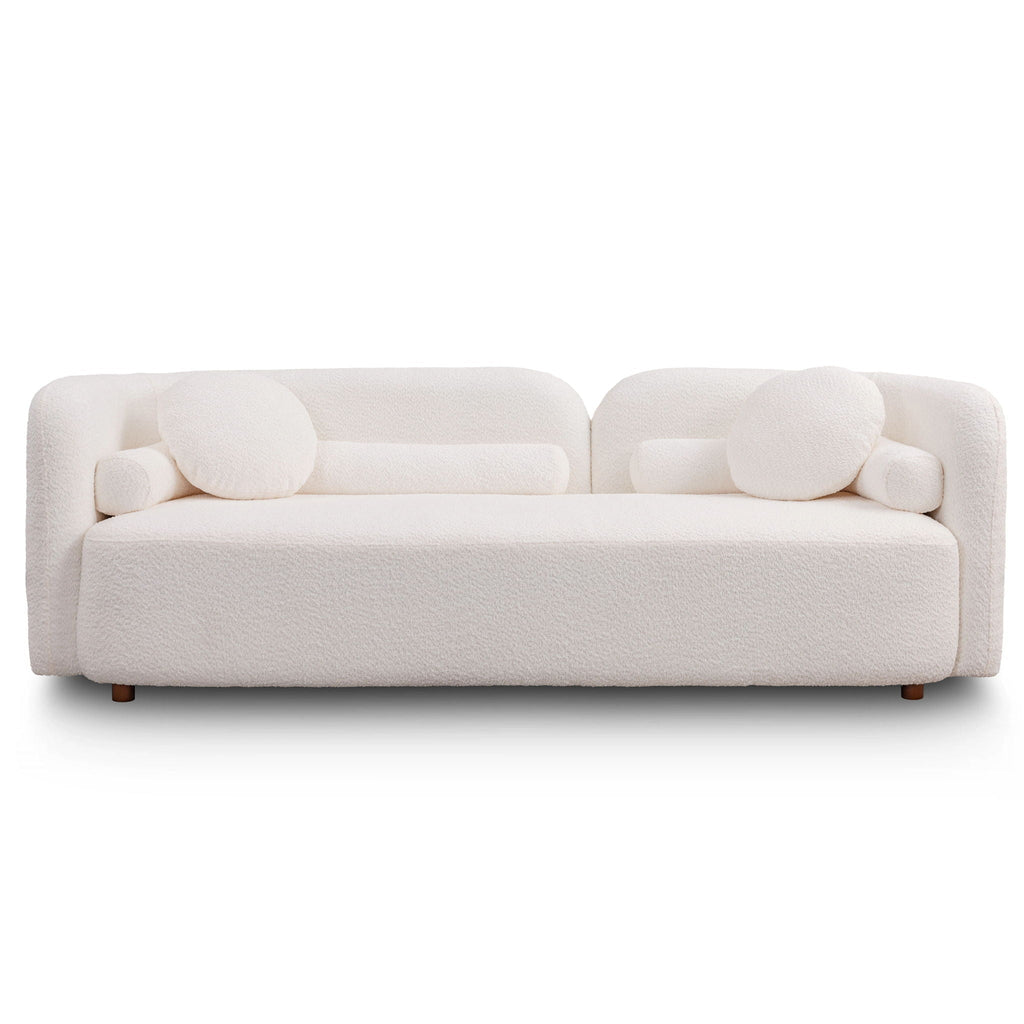 Luxury Modern Couch, 3 Seater Sofa with Throw Pillows - White