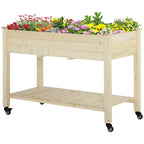 Raised Wooden Planter Box with Lockable Wheels - Natural