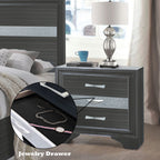 Chic Design Accent Nightstand with Felt-Lined Jewelry Drawer – White, Black, or Dark Gray