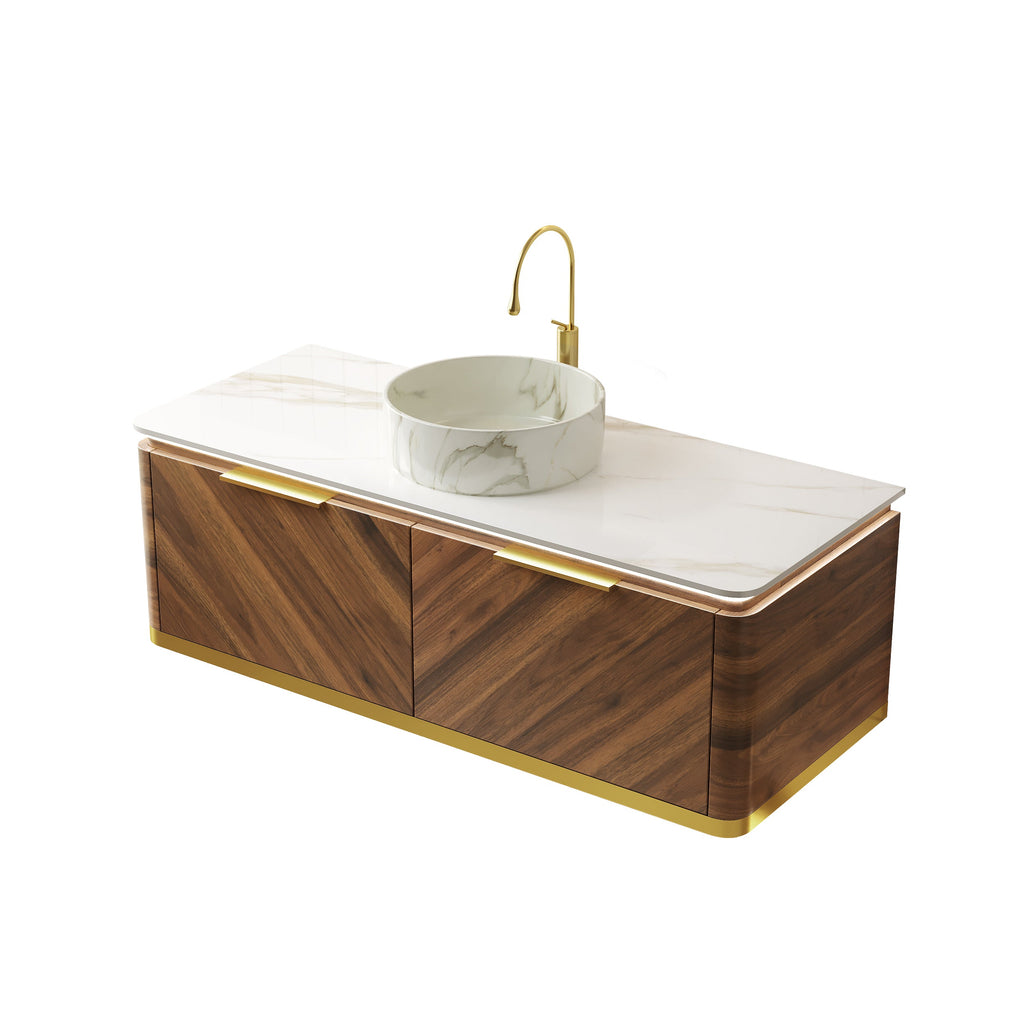 DIPA 48" Bathroom Vanity & Sink with Sintered Stone Top - Dark Walnut