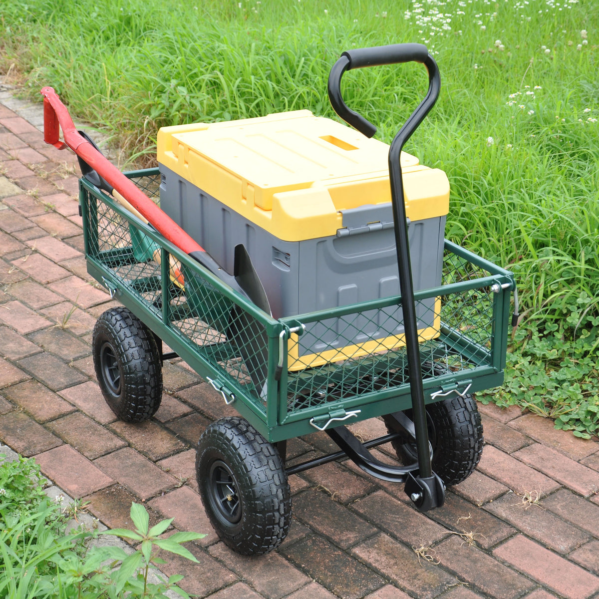 Green Outdoor Wagon Cart with Foldable Steel Frame - 550 lb Capacity