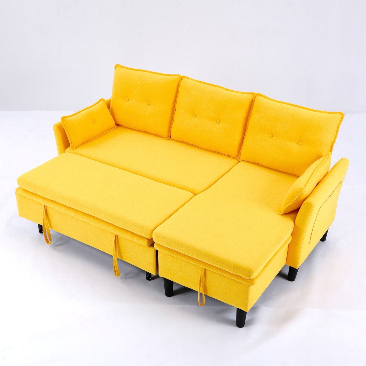 Reversible Chaise Sleeper Sectional Sofa with Storage - Cotton-Linen Upholstery