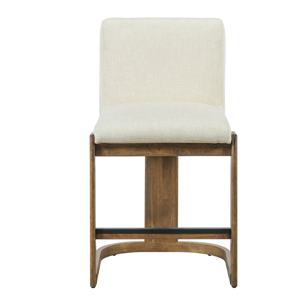 Modern Bar Stools Set of 2 with Plush Polyester Cushion - Walnut & Beige