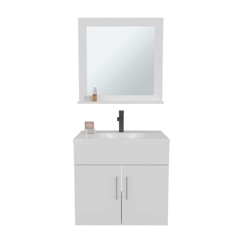 White Bathroom Set Vanity Sink with Mirror - 2 Doors, 1 Shelf