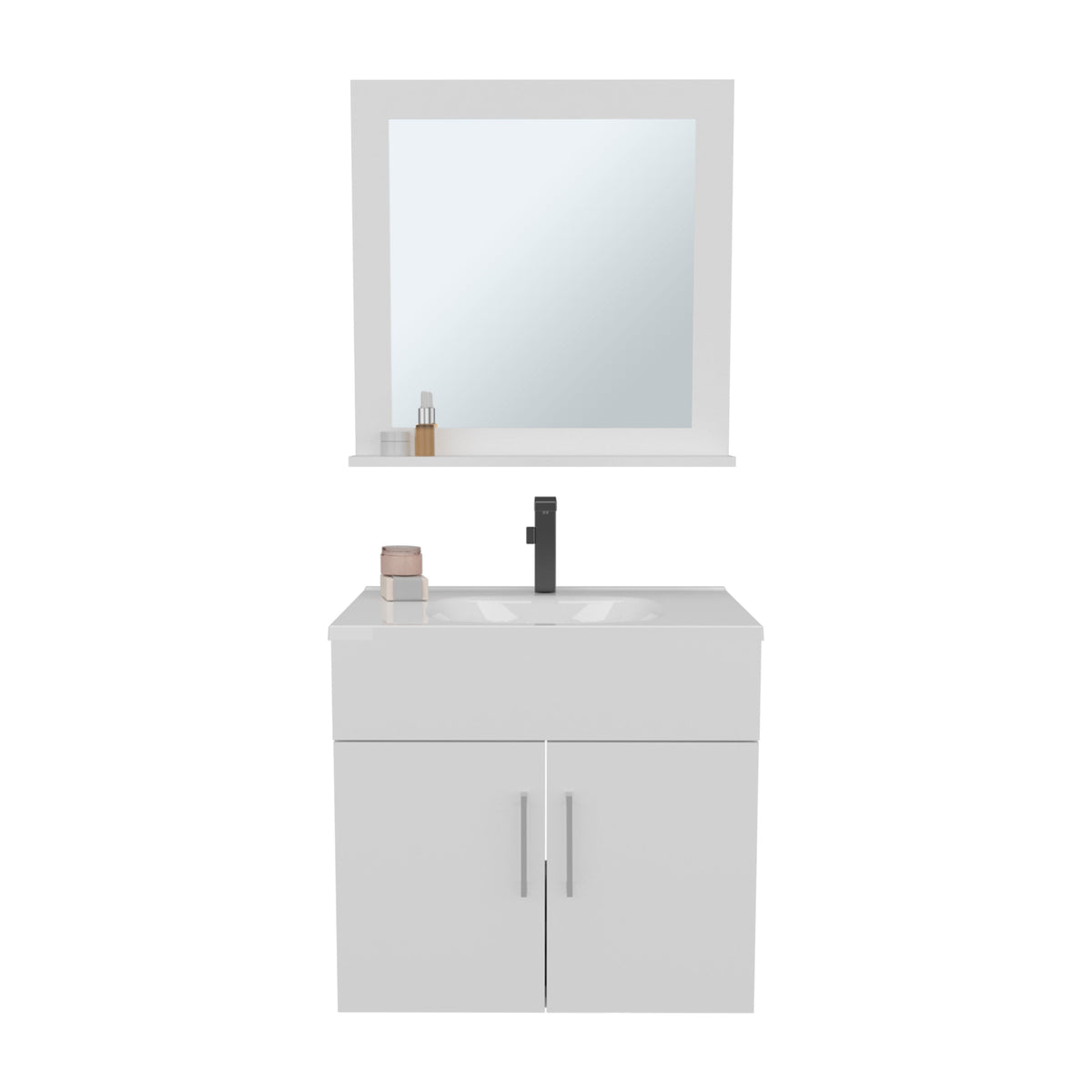 White Bathroom Set Vanity Sink with Mirror - 2 Doors, 1 Shelf