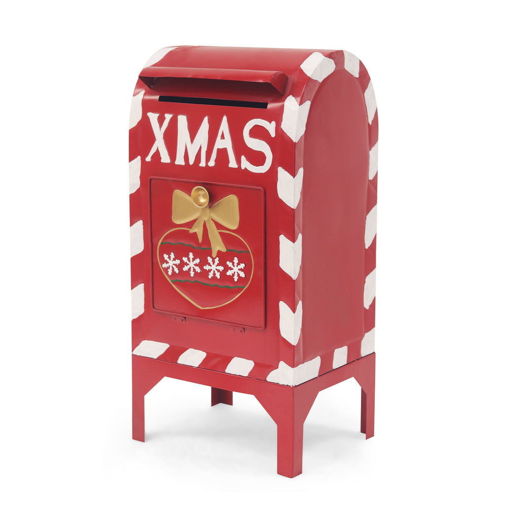 Red Iron Christmas Mailbox Decoration with Sturdy Iron Construction - Red